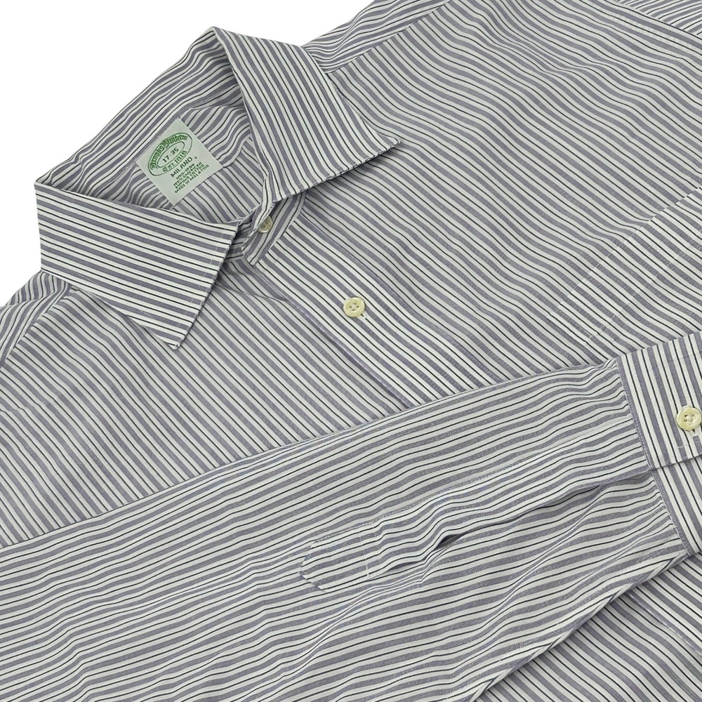 Brooks Brothers Milano Dress Shirt Mens 17-35 Purple White Striped Supima Cotton - Picture 1 of 10